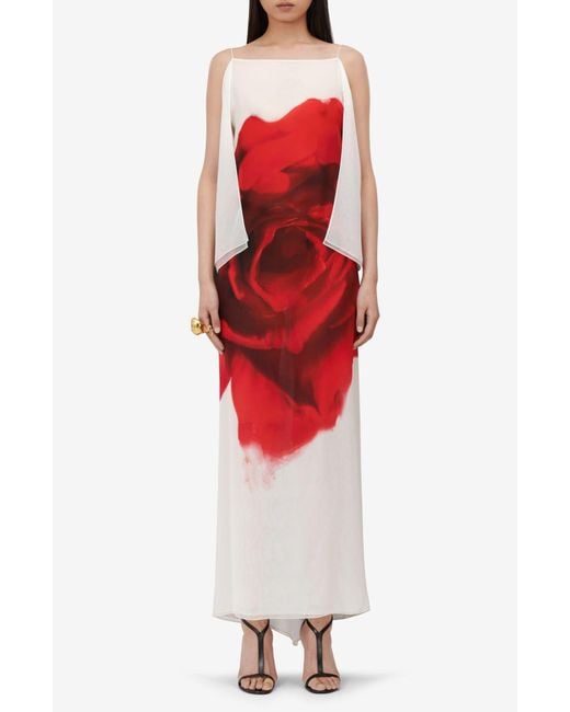 Alexander McQueen White Shadow Rose Silk Chiffon Slipdress