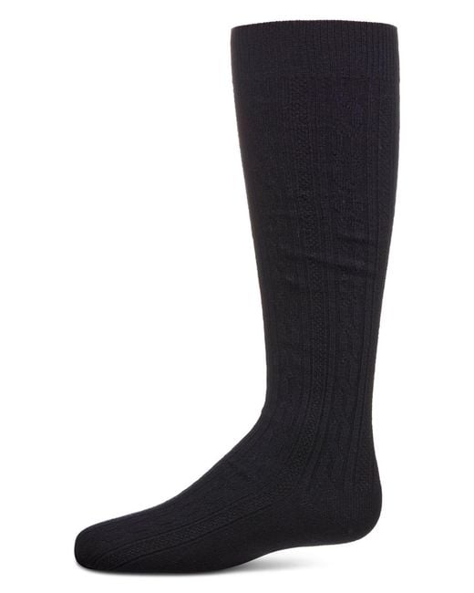 Memoi Black Cable Knit Knee High Socks