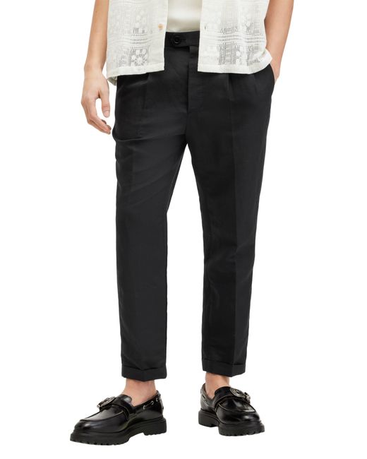 AllSaints Black Cross Tallis Pleated Cotton & Linen Pants for men