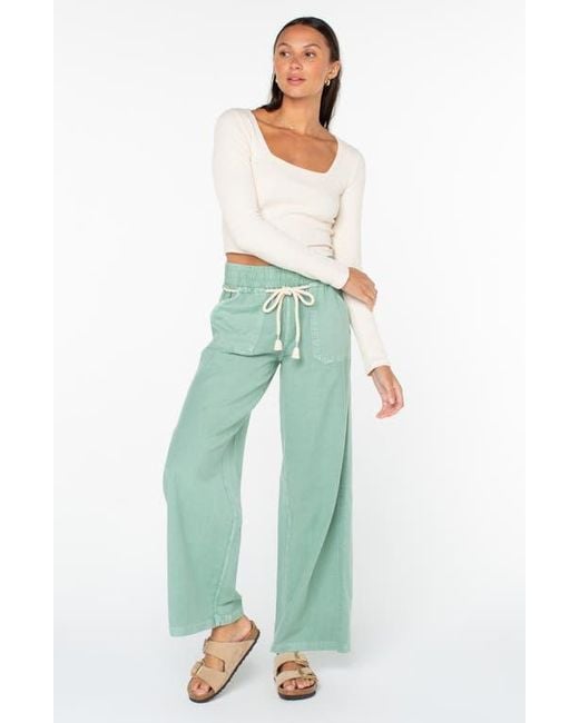 Roxy Green Paddle On Drawstring Cotton & Linen Pants