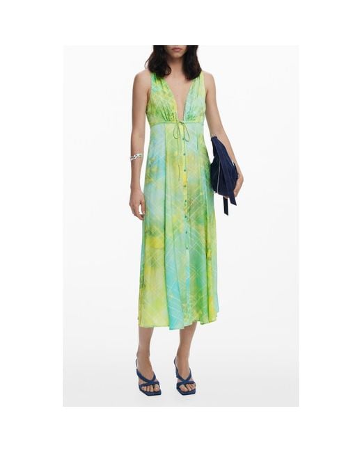 Desigual Green Sleeveless A-Line Midi Dress