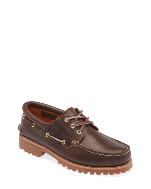 Timberland Brown Authentic 3-eye Lug Boat Shoe for men