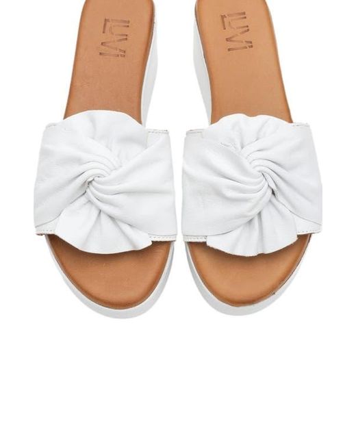 Forever & Always Shoes White Syndra Bow Wedge Leather Sandal