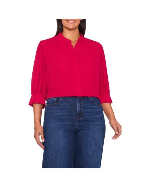 Cece Red Hidden Placket Shirt