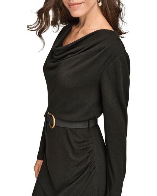 Donna Karan Black Long Sleeve Cowl Neck Sheath Dress