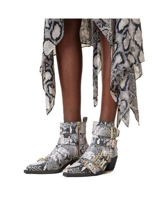 AllSaints Gray Jane Buckle Pointed Toe Boot