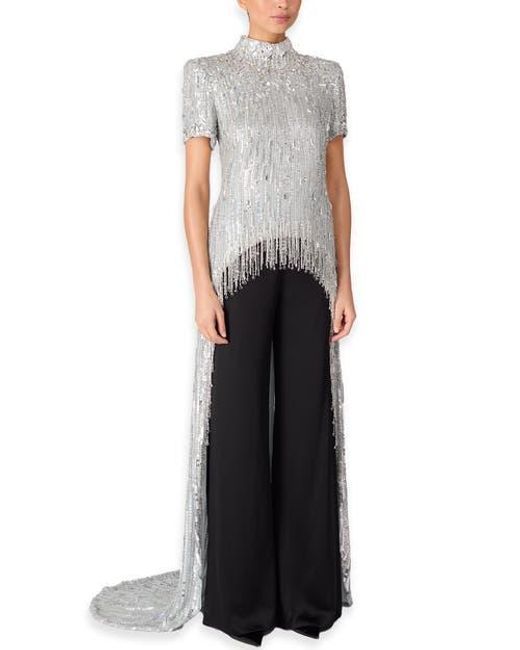 Jenny Packham White Zea Sequin-Embellished Top