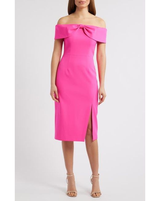 Eliza J Bow Off The Shoulder Midi Dress in Pink | Lyst