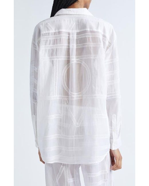 Totême  White Embroidered Organic Cotton & Silk Monogram Oversize Button-Up Shirt