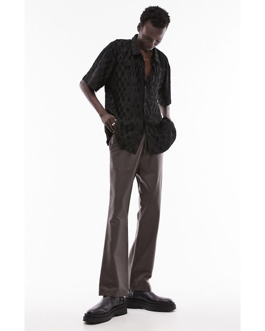 Topman Black Textured Check Oversize Short Sleeve Button-up Shirt for men