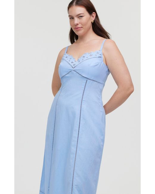 Madewell Blue Sweetheart Neck Linen Blend Dress