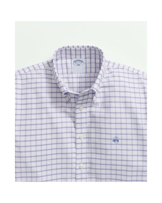 Brooks Brothers White Regular Fit Grid Check Non-iron Stretch Cotton Oxford Button-down Shirt for men