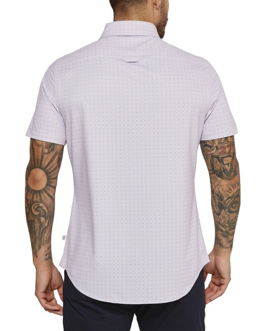 7 Diamonds White Cassian Geometric Print Short Sleeve Performance Button-up Shirt for men
