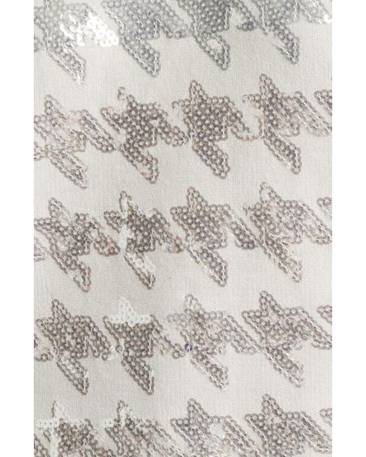 Anne Klein White Sequin Houndstooth Mock Neck Sweater