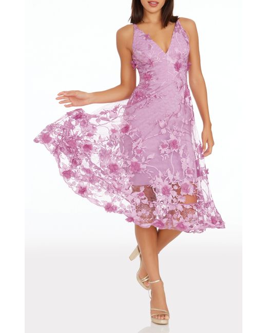 Dress the Population Purple Audrey Embroidered Fit & Flare Dress