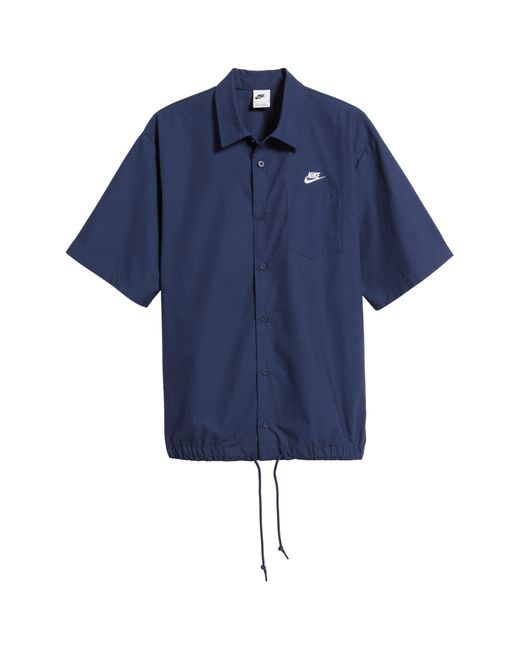 Nike Blue Club Venice Short Sleeve Drawstring Hem Cotton Button-up Shirt for men