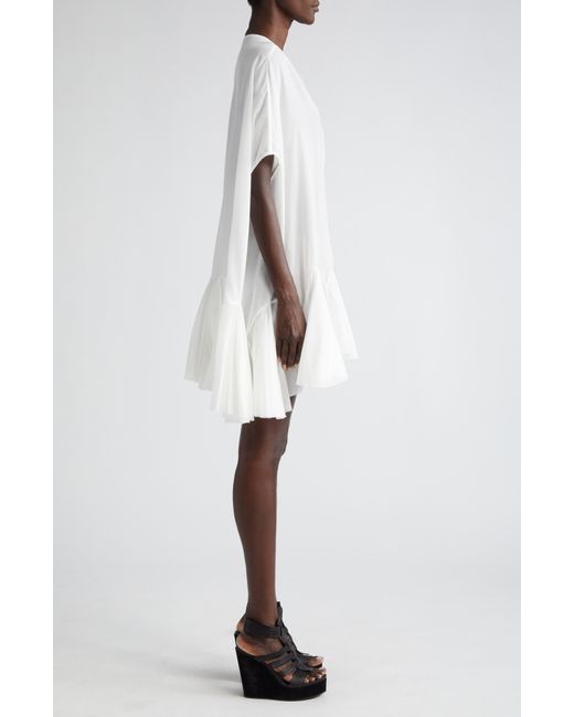 Rick Owens White Divine Ruffle Hem Cotton Minidress