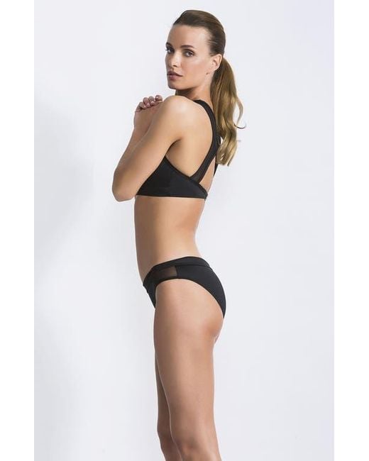 NESSI BYRD Black Translucent Mesh Overlay Athletic Bikini Set