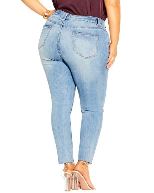 City Chic Blue Exposed Button Fly Skinny Jeans