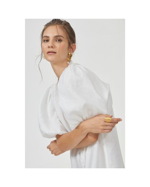 Lanhtropy Women's White Bubble Linen Dress