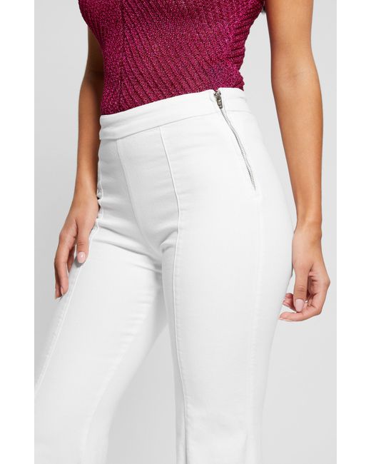 Guess White Sofia 1981 High Wast Fray Hem Crop Flare Jeans