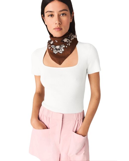 Maje Pink Square-Neck Ribbed Sweater
