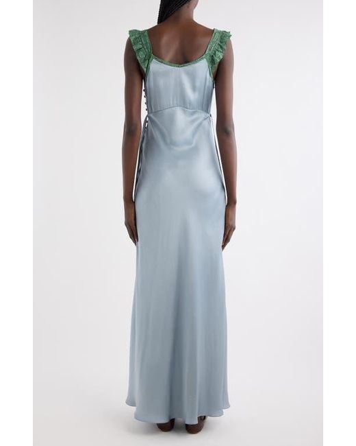 chloe blue silk dress Chlo - Sleeveless column dress in washed Silk satin & lace - Ash Blue - 40