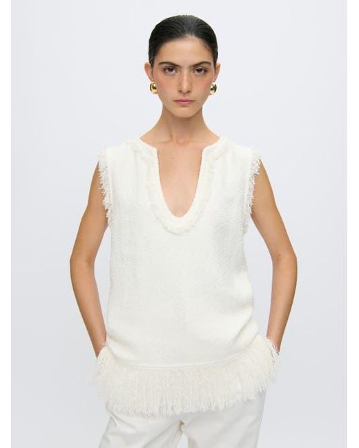 Callas Milano White Comporta Fringe Top