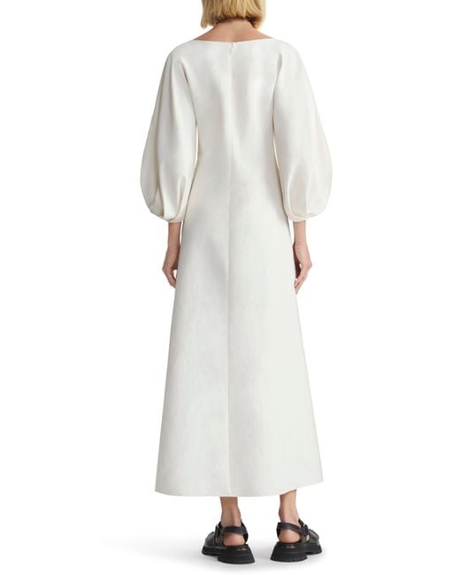Lafayette 148 New York White Lantern Sleeve Silk & Linen Dress
