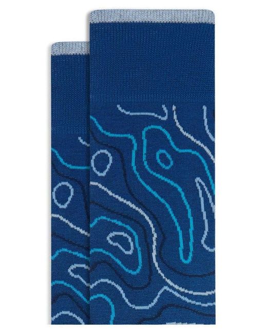 Bugatchi Blue Topography Pattern Mercerized Cotton Blend Dress Socks for men