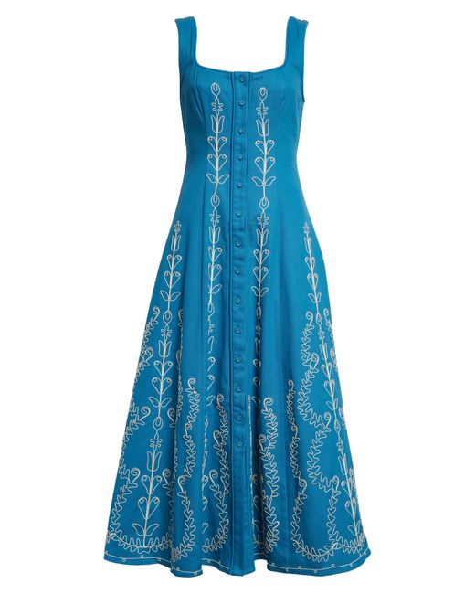 ALÉMAIS Blue Donovan Corded Floral Organic Cotton Dress