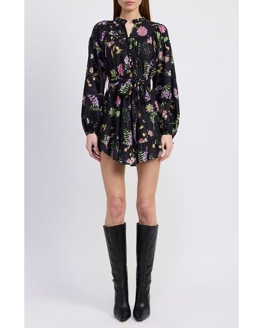 En Saison Black Harper Metallic Floral Long Sleeve Minidress
