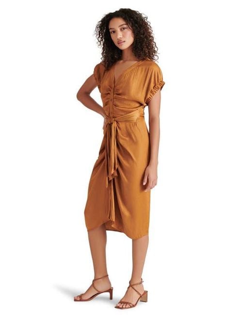 Steve Madden Brown Bruno Tie Waist Midi Dress