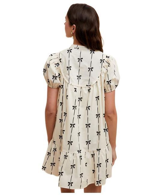 Knit & Lounge Multicolor Short Sleeve Bow Print Mini Dress