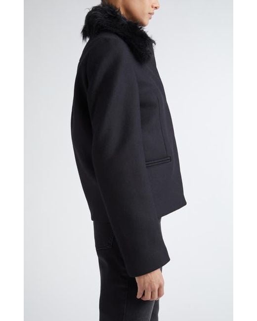 Totême  Black Wool Blend Jacket With Removable Genuine Shearling Collar