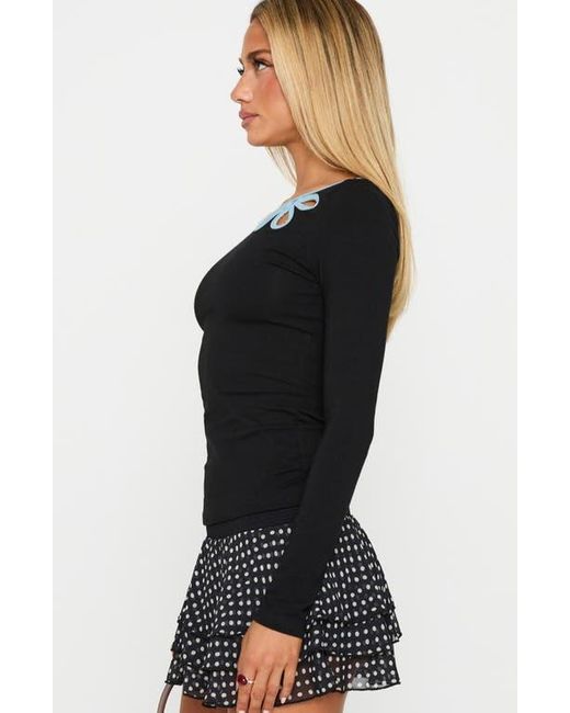 Princess Polly Black Floral Cutout Long Sleeve Top