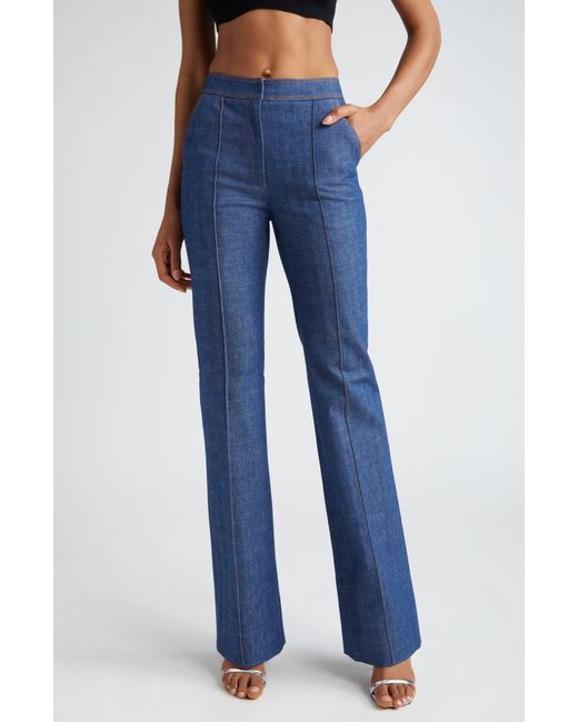 LAQUAN SMITH Blue Pleated High Waist Flared Denim Trousers