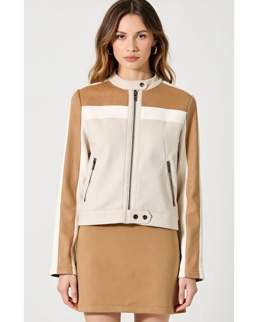 Modenaire Natural Colorblock Jacket With Zip Pockets