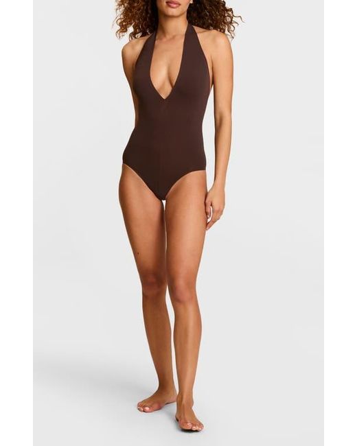 Commando Brown Plunge Halter Neck Bodysuit