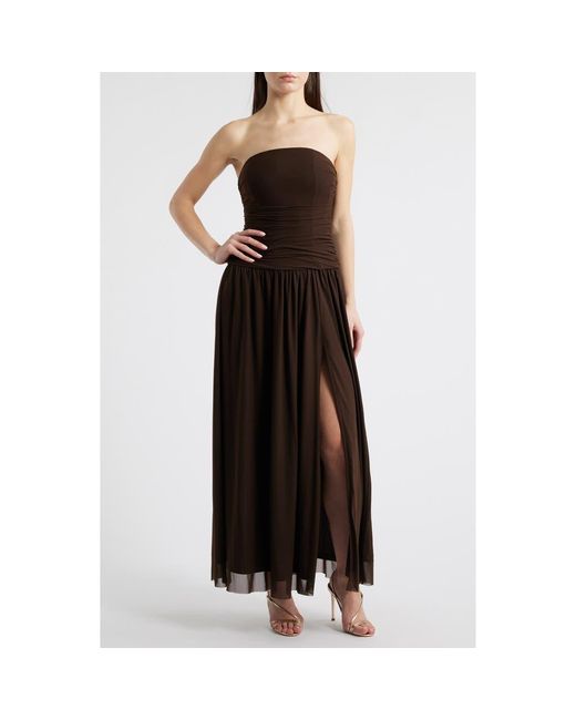 Rare London Black Drop Waist Mesh Maxi Dress