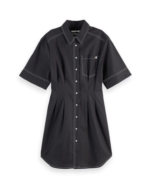 Scotch & Soda Black Stripe Structured Cotton Shirtdress