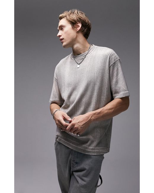 Topman Gray Oversize Stretch Cotton Rib T-shirt for men