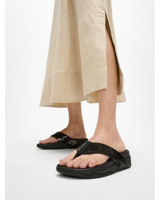 Fitflop Black Surfa Sequin Toe-Post Sandals