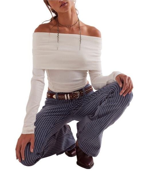 Free People Blue Level Up Stripe Side Slit Bootcut Jeans