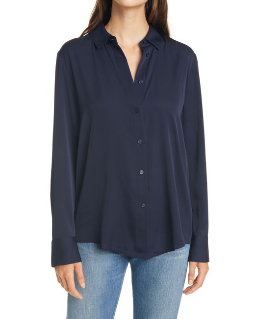 Nordstrom Blue Long Sleeve Stretch Silk Button-up Shirt