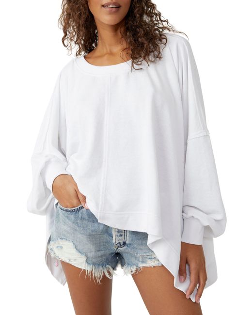Free People White Daisy Oversize Cotton Blend Sweatshirt