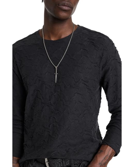 John Varvatos Black Cruzeiro Crinkle Texture Long Sleeve Cotton T-shirt for men