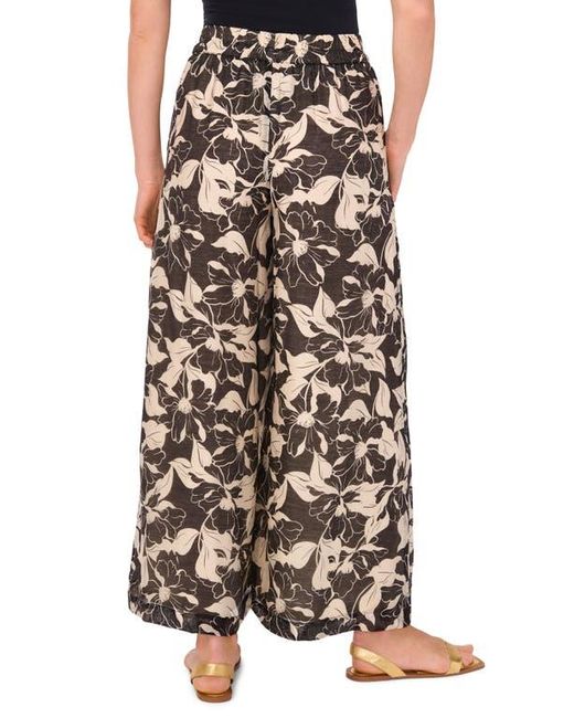 Vince Camuto Black Floral Wide Leg Drawstring Pants