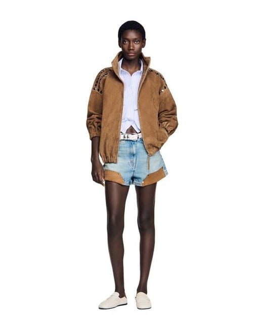 Sandro Natural Studded Suede Jacket