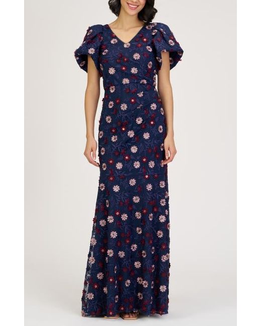 JS Collections Blue Jade Floral Appliqué Gown